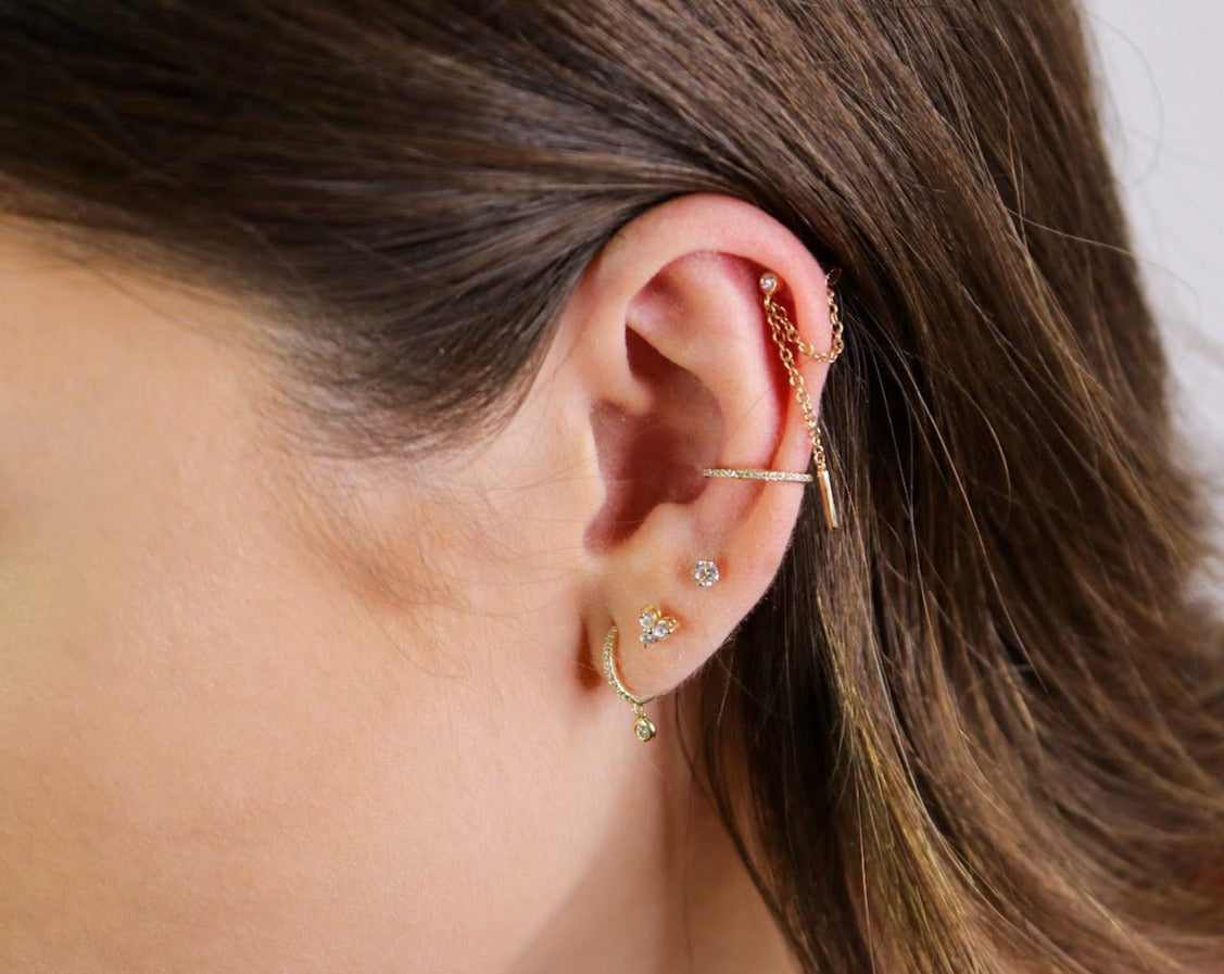 14K Gold Diamond Drop Chain Earrings |Front-to-Back Design